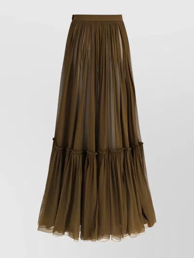 Saint Laurent Flounced Silk Crepe Muslin Long Skirt