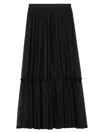 Saint Laurent Flounced Skirt In Silk Crepe Muslin In Black