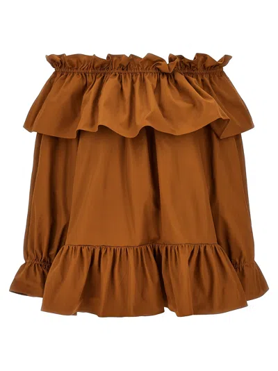Saint Laurent Flounces Mini Dress Dresses Brown