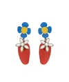 Saint Laurent Flower And Strawberry Clip-on Earrings In Red