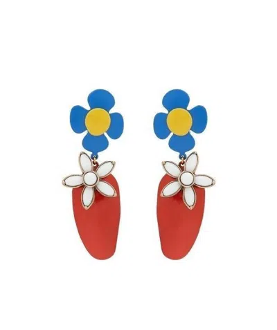 Saint Laurent Flower And Strawberry Clip-on Earrings In Red
