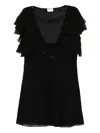 Saint Laurent Flower-brooch Mini Dress In Black