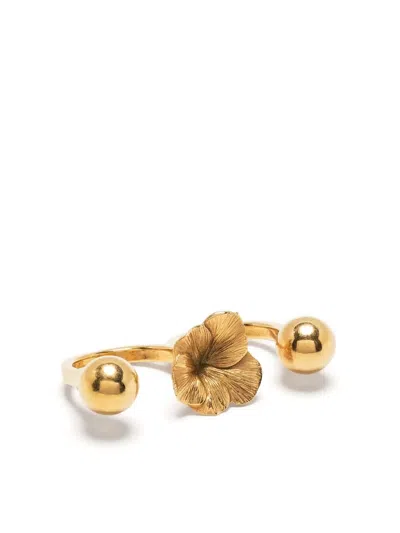 Saint Laurent Flower Double Ring In Gold