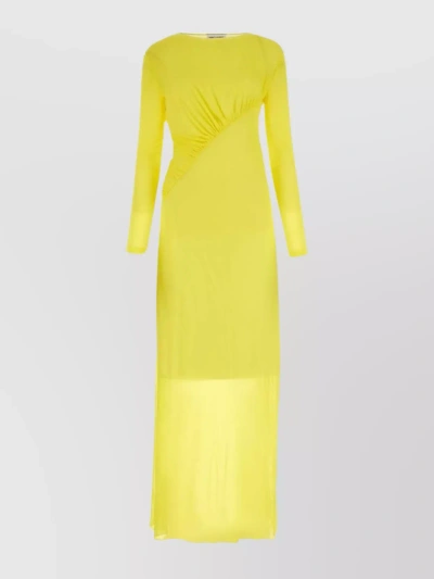 Saint Laurent Flowing Maxi Dress With Ruched Sleeves In Yellow