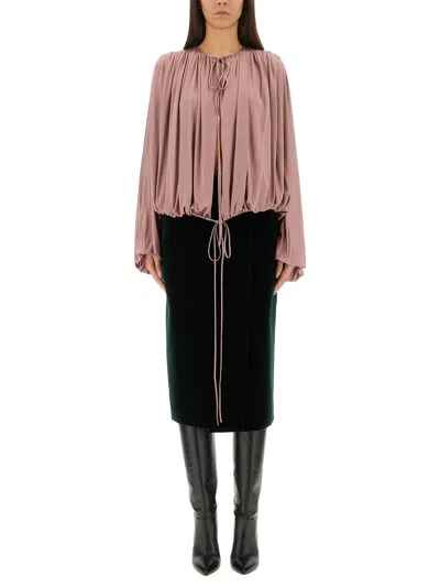 Saint Laurent Flared Oversize Knitwear Tie Detail In Pink