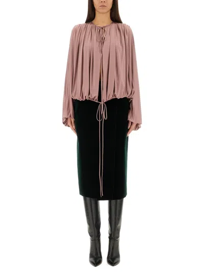 Saint Laurent Fluid Knit Viscose Blouse In Pink