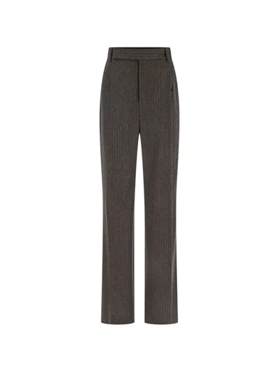 Saint Laurent Fluid Wool Flannel Pinstripe Trousers In Gray