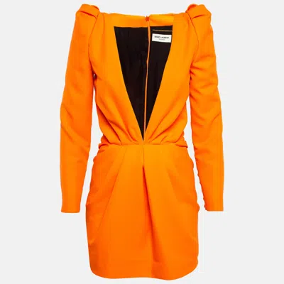 Pre-owned Saint Laurent Fluorescent Orange Gabardine Mini Dress M