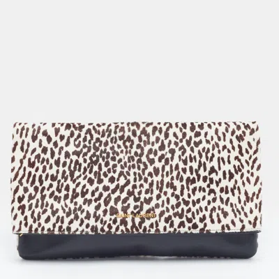 Pre-owned Saint Laurent Fold Over Black/white Leopard Calfhair And Leather Clutch