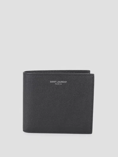 Saint Laurent Folded Logo Bi-fold Mini Wallet In 1000