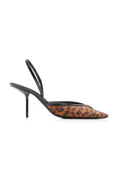 Saint Laurent Folie Leopard Grosgrain Pumps In Brown