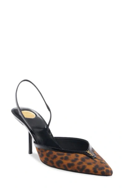 Saint Laurent Folie Slingback Pumps In Leopard Grosgrain In Animal Print