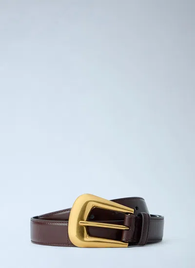 Saint Laurent Folk Buckle Belt In Brown