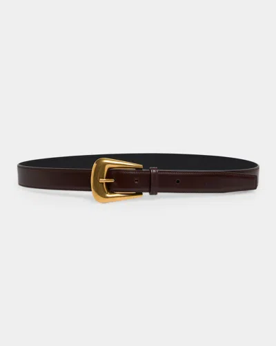 Saint Laurent Folk Buckle Belt In Calfskin Leather In Brown