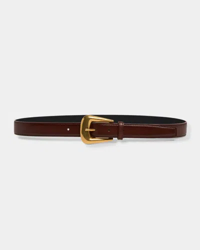 Saint Laurent Folk Buckle Belt In Calfskin Leather In Burgundy