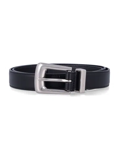 Saint Laurent Folk Buckle Belt In Smooth Leather In Black
