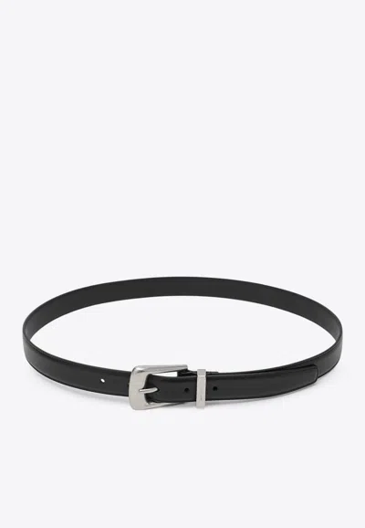 Saint Laurent Folk-buckle Leather Belt In Black