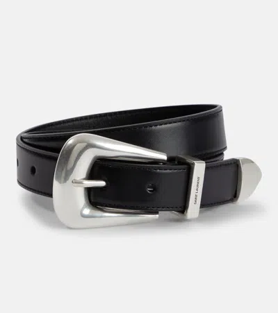 Saint Laurent Folk Leather Belt In Black