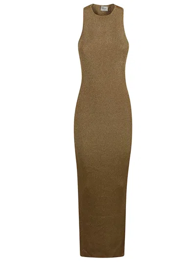 Saint Laurent Form-fitting Maxi Dress With High Neckline In Brown