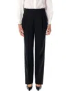 Saint Laurent Pleated Grain De Poudre Wool Straight-leg Pants In Blue