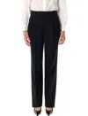 Saint Laurent Pleated Grain De Poudre Wool Straight-leg Pants In Black