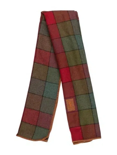 Pre-owned Saint Laurent Foulards Wool Shawl In Green/red