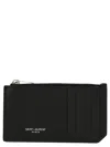 Saint Laurent Fragments Zipped Card Case In Grain De Poudre Leather Accessories In Black