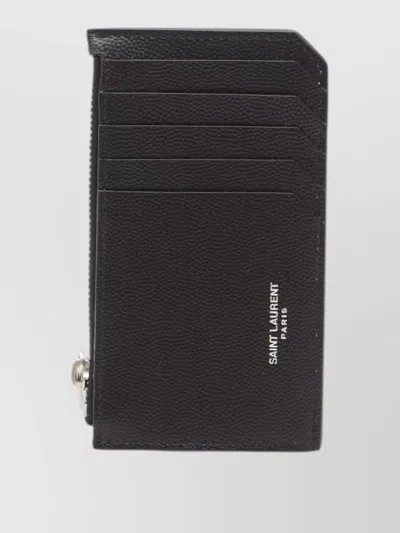 Saint Laurent Fragments Cardholder Gusset Leather Design In Black