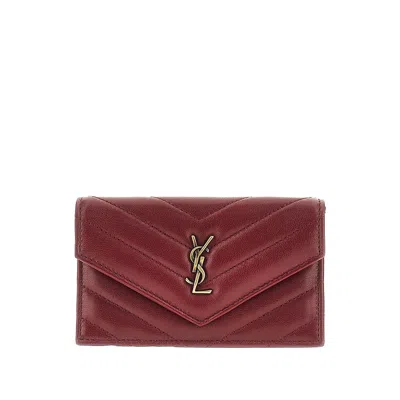 Saint Laurent 'fragments Cassandre' Leather Cardholder In Red