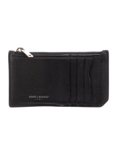 Pre-owned Saint Laurent Fragments Leather Card Holder In Black