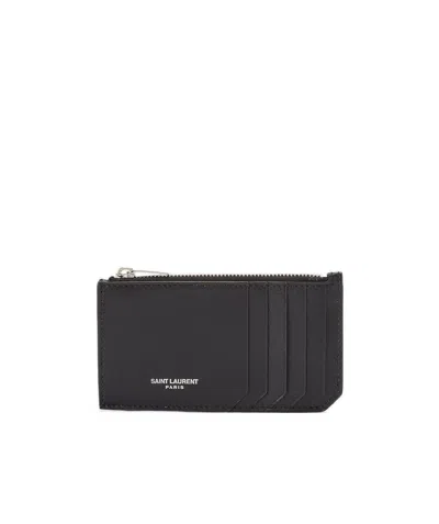 Saint Laurent Fragments Logo Embossed Cardholder In Black