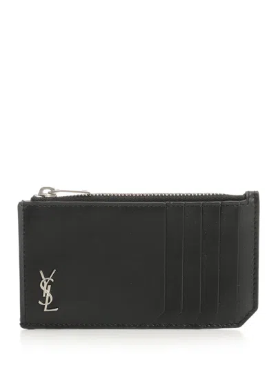 SAINT LAURENT FRAGMENTS TINY CASSANDRE WALLETS BLACK