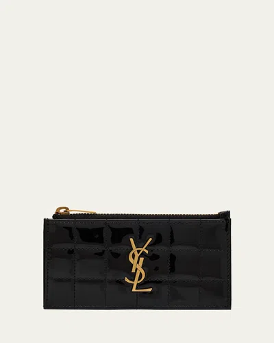 Saint Laurent Fragments Ysl Quilted Patent Zipped Card Holder