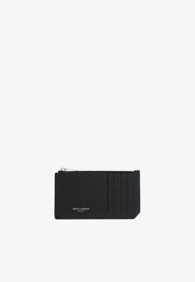 Saint Laurent Fragments Zip Cardholder In Black