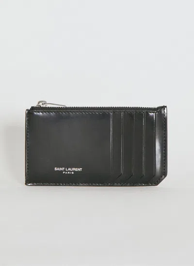 Saint Laurent Fragments Zip Cardholder In Neutral