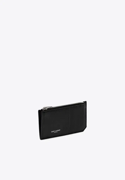 Saint Laurent Fragments Zip Leather Cardholder In Black
