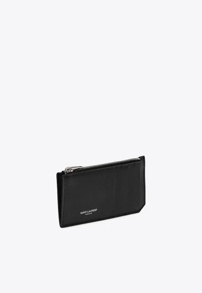 Saint Laurent Fragments Zip Leather Cardholder In Black