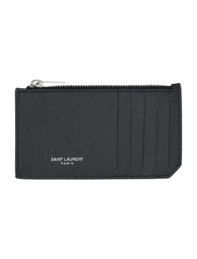 Saint Laurent Fragments Zipped Card Case In Black