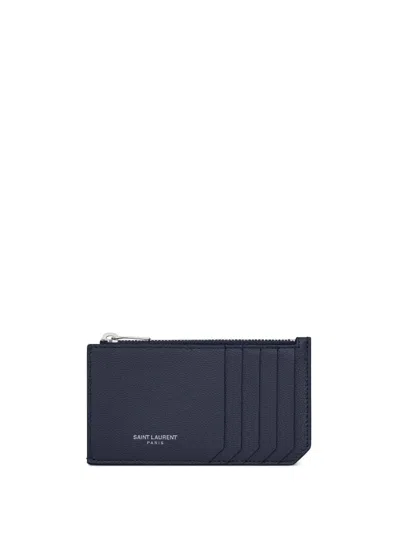 Saint Laurent Fragments Zipped Cardholder In Blue