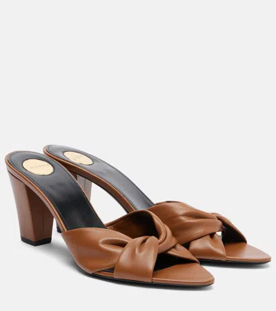 Saint Laurent Franciane Twisted Leather Mules In Brown