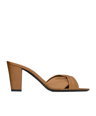 Saint Laurent Dark Macadamia Nappa Leather Franciane Mule Sandals In Multi