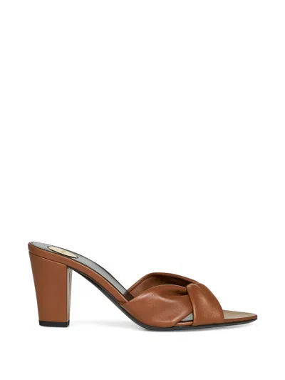 Saint Laurent Dark Macadamia Nappa Leather Franciane Mule Sandals In Multi