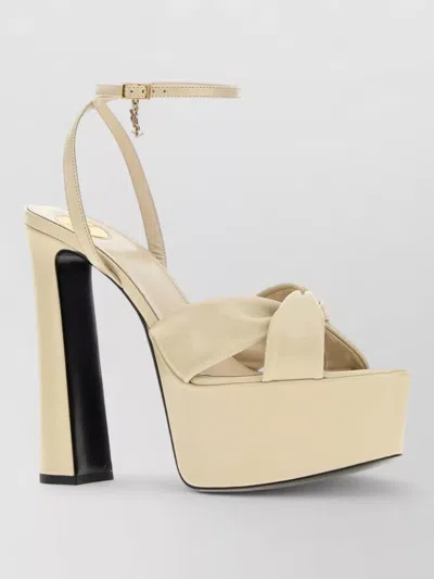 Saint Laurent Franciane Leather Platform Open Toe Sandals In Neutral