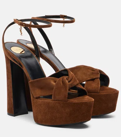 Saint Laurent Franciane Leather Platform Sandals In Brown
