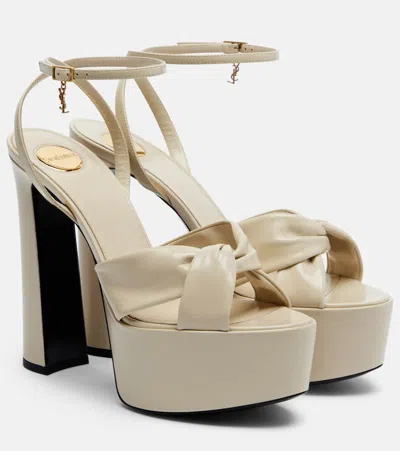 Saint Laurent Franciane Leather Platform Sandals In Neutral