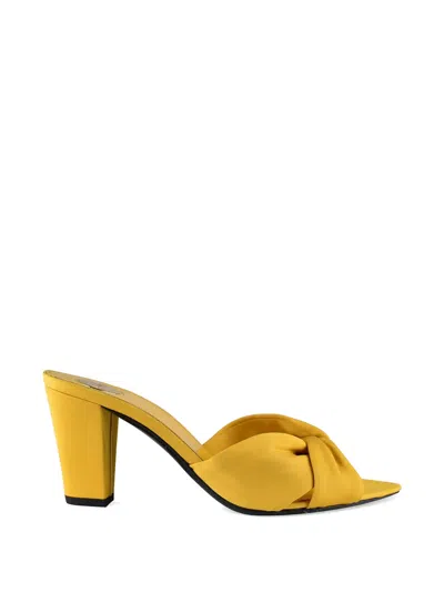 Saint Laurent Fabric Franciane Sandals Cone Heel Knotted In Yellow