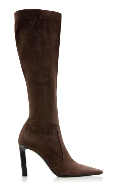 Saint Laurent Francoise 95 Velvet Boots In Brown