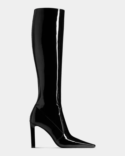 Saint Laurent Francoise Patent Leather Knee-high Boots In Black
