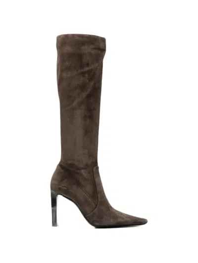 Saint Laurent Francoise Pointed-toe Knee-high Boots In Brown