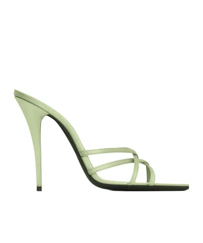 Saint Laurent Frankie Mules In Satin Crepe In Green